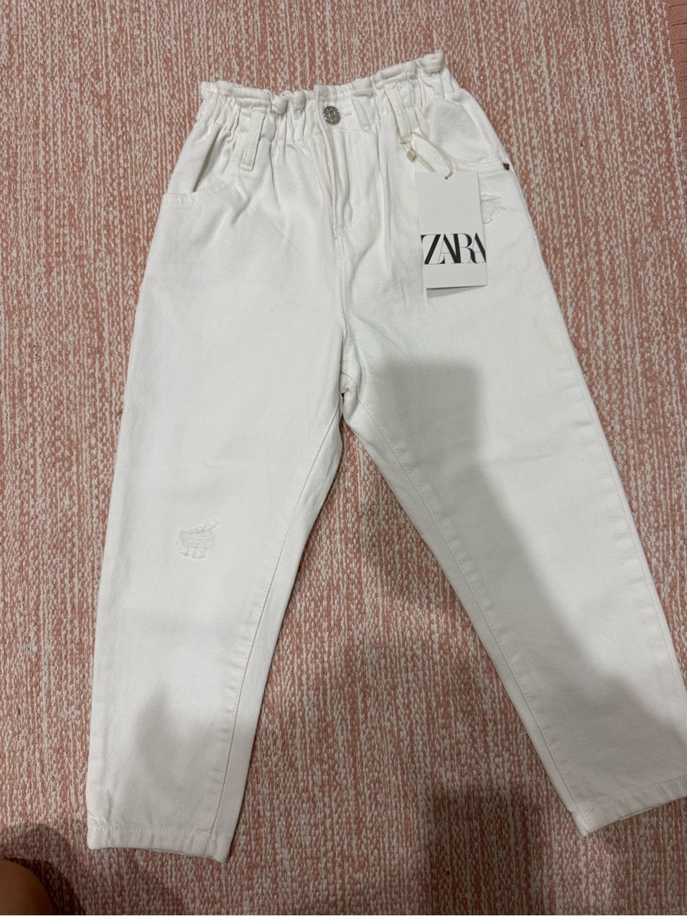 Zara Kids White Elastic-Ruched Waist Jeans